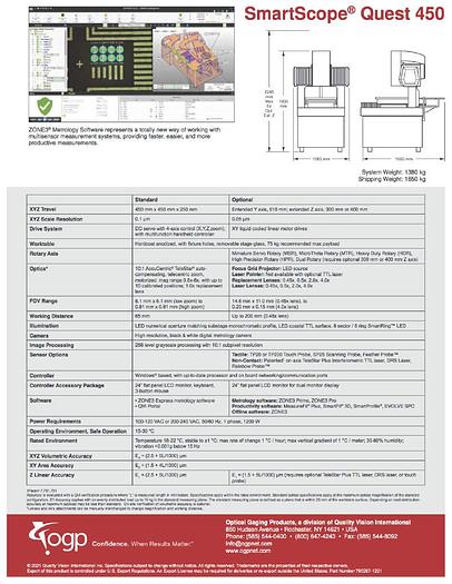 Used OGP Quest 450 CMM Smart Scope Optical Laser Gauging Measuring Machine Auto Measurement with Rotary Table & Probe