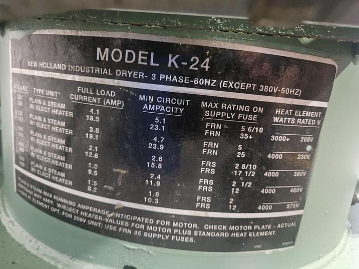 Refurbished New Holland Refurbished K-24 12" Spin Dryer 480V with Electric Heat and NEW Polypro Basket!!