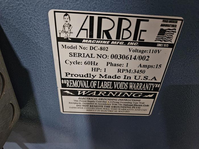 Used ARBE DC-802 Dust Collector Industrial Vacuum High Suction Machine 110V 1000 CFM 