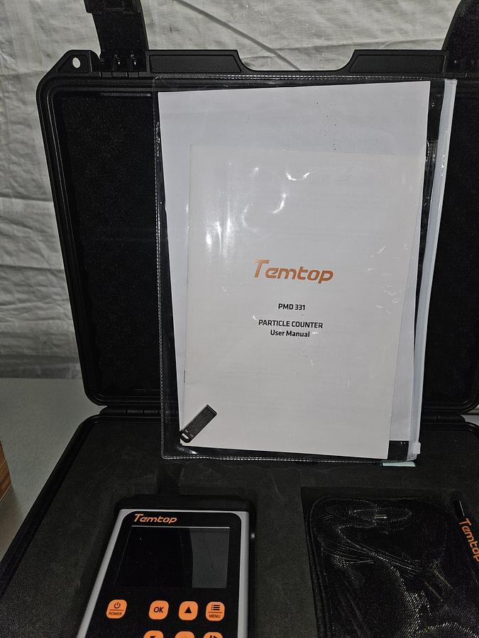 Used TEMTOP PMD 331 PARTICLE COUNTER – PORTABLE CLEANROOM AIR MONITOR – CALIBRATION CERTIFICATE – EXCELLENT CONDITION, TESTED!