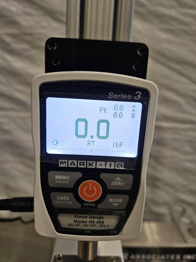Used MARK-10 MANUAL FORCE TEST STAND WITH SERIES 3 DIGITAL FORCE GAUGE – MODEL M3-500 – 500 LBF / 250 KGF / 2500 N – EXCELLENT CONDITION