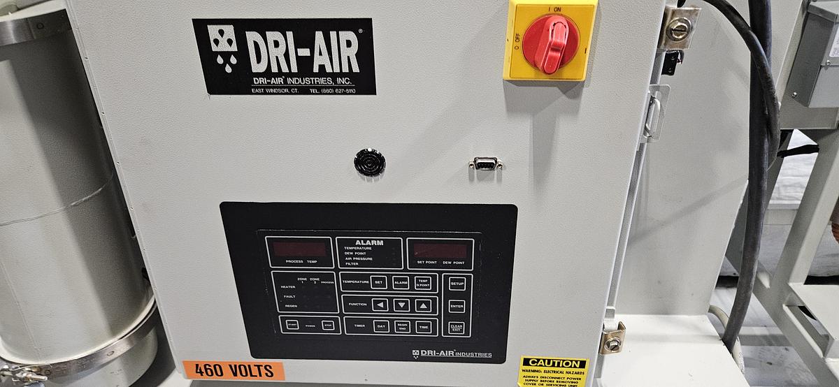 Used DRI-AIR HP4-X300 CENTRAL DESICCANT RESIN DRYING SYSTEM – (5) RH60 STAINLESS STEEL HOPPERS – HIGH TEMPERATURE CONFIGURATION- FOR INJECTION MOLDING – 480V / 3 PHASE