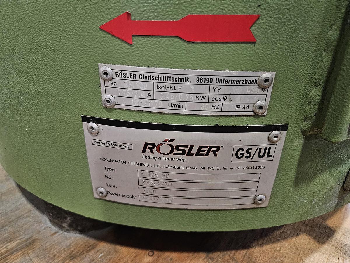 Used RÖSLER R125 EC RUBBER-LINED VIBRATORY FINISHING MACHINE – APPROX. 3 CU. FT. WORKING CAPACITY – 460V 3 PHASE – MADE IN GERMANY – TESTED