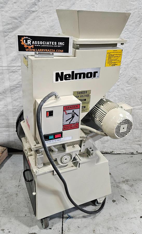 Used NELMOR G810LS LOW-SPEED PLASTIC GRANULATOR – 8" X 10" – 3 HP – GEARED LOW-SPEED DRIVE – 230V 3 PHASE – SHARP KNIVES – BIN DISCHARGE – HEAVY-DUTY