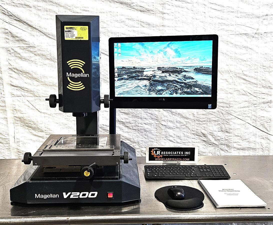 Used MAGELLAN V200 VIDEO MEASURING SYSTEM – 3-AXIS OPTICAL INSPECTION – VIDEO-WORKSHOP SOFTWARE – ORIGINAL DELL ALL-IN-ONE COMPUTER – MOTORIZED ZOOM – COMPLETE SYSTEM – TESTED & WORKING