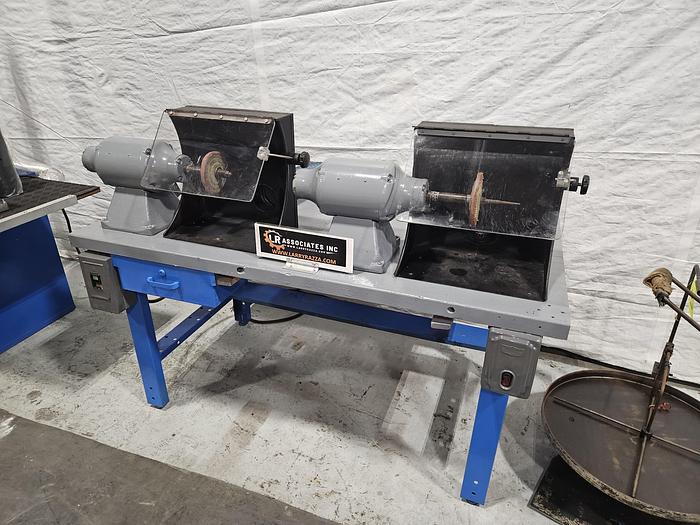 Used Buffing Polishing Machine Double Baldor Motors with Hoods & Bench 220V 3 Phase