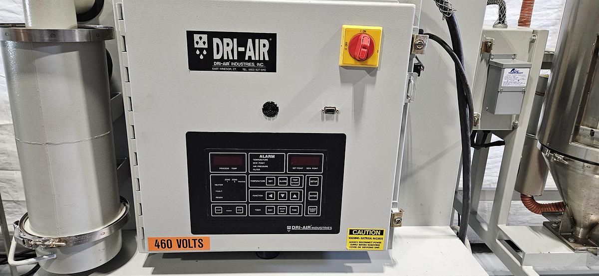 Used DRI-AIR HP4-X300 CENTRAL DESICCANT RESIN DRYING SYSTEM – (5) RH60 STAINLESS STEEL HOPPERS – HIGH TEMPERATURE CONFIGURATION- FOR INJECTION MOLDING – 480V / 3 PHASE
