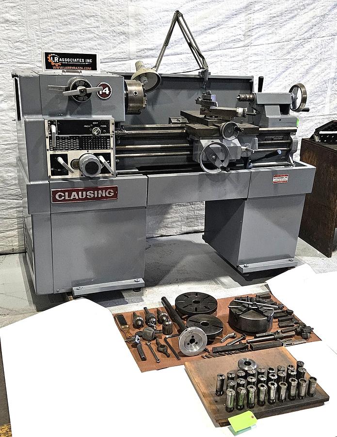 Used CLAUSING 14" x 40" ENGINE LATHE – MODEL 1400 – 220V / 3 PHASE – COLLET CLOSER – TOOLING PACKAGE – TESTED & RUNNING