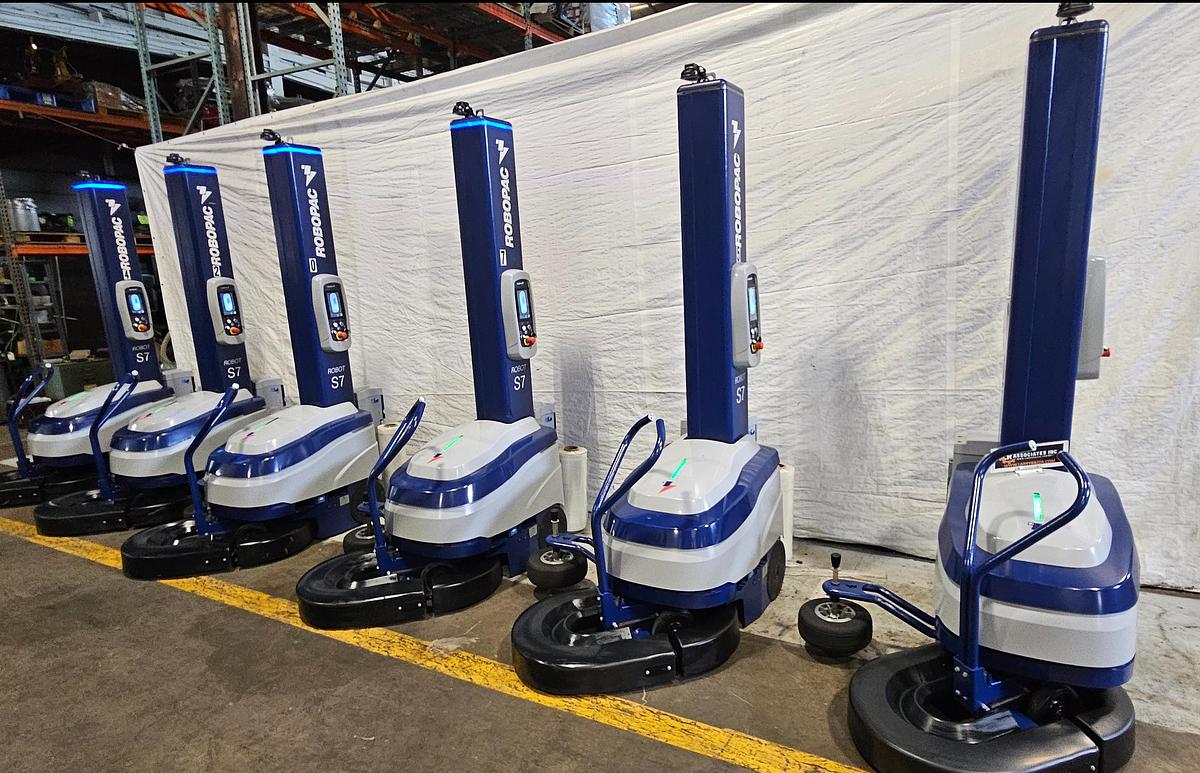 Used 2023 ROBOPAC ROBOT S7 PVS USA SELF-PROPELLED PALLET STRETCH WRAPPER – BATTERY POWERED – TOUCHSCREEN – TESTED