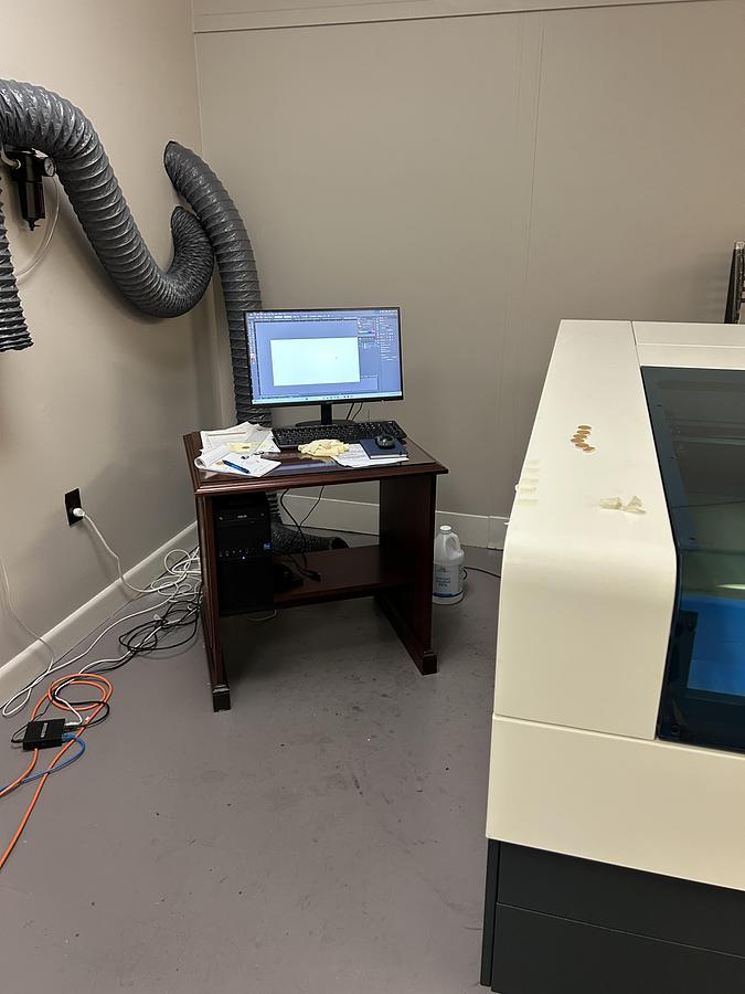 Used RAYJET R500 100 WATT CO2 LASER CUTTING & ENGRAVING SYSTEM – ONLY 74 LASER HOURS – 51" x 35" WORK AREA – BOFA AD 1500 iQ FUME EXTRACTION SYSTEM – S&A CW-5200 INDUSTRIAL CHILLER – COMPUTER & SOFTWARE – 2023 INSTALLATION – EXCEPTIONALLY LOW USE
