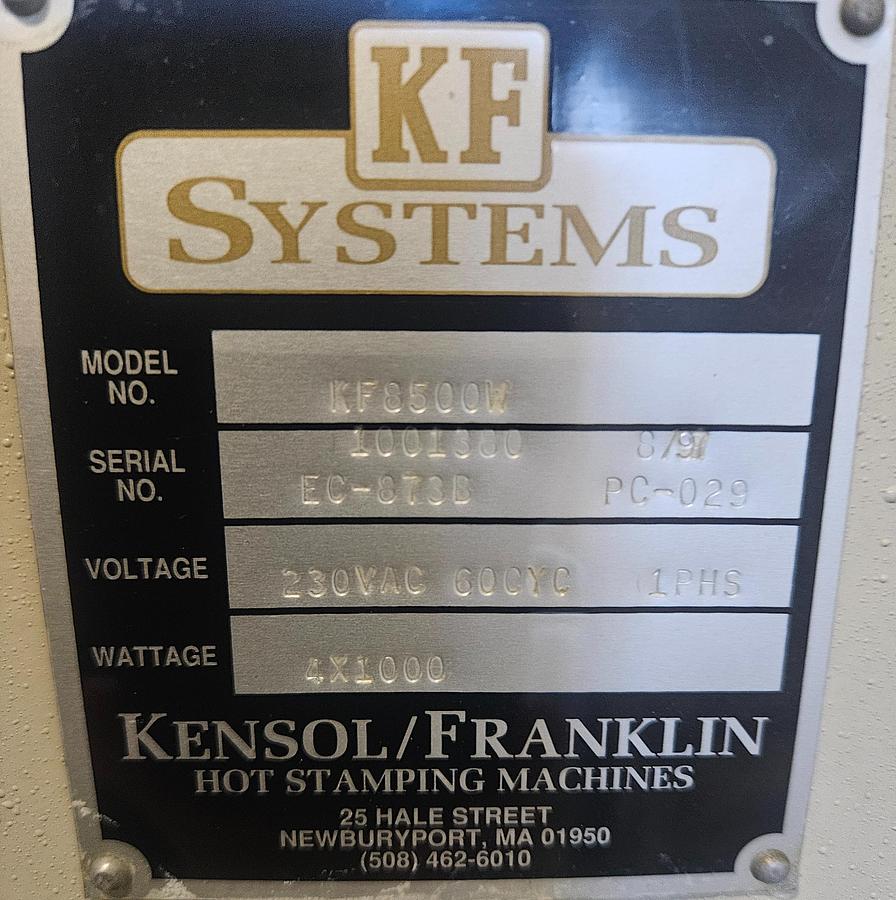 Used KF8500W LINEAR WEDGE AIR-OPERATED HOT STAMPING MACHINE PRESS... TESTED & RUNNING EXCELLENT 220V 1 Phase 