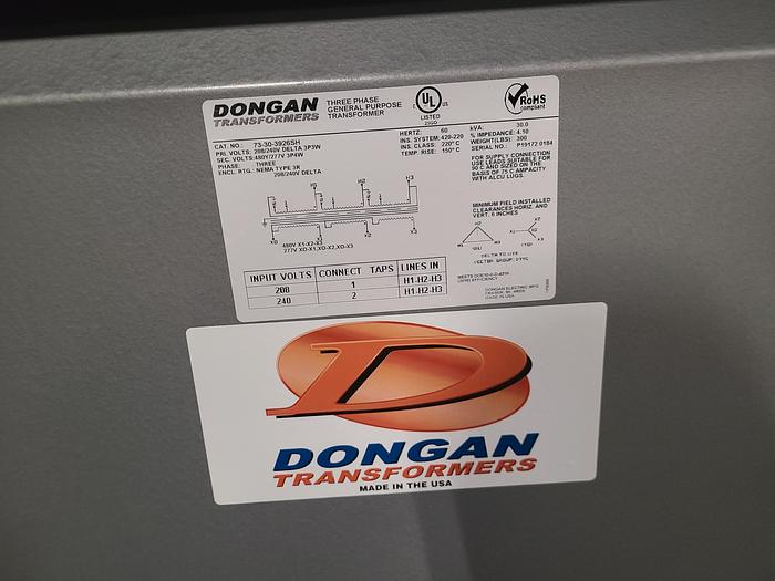 Used Dongan 30 KVA 3 Phase Transformer 208/240 Primary 480Y/277 V Secondary Tested!