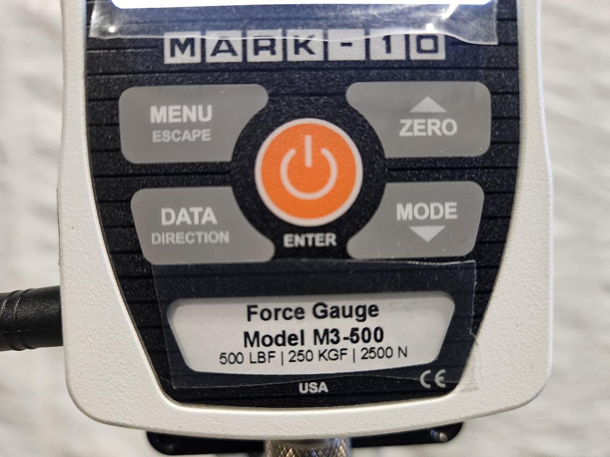 Used MARK-10 MANUAL FORCE TEST STAND WITH SERIES 3 DIGITAL FORCE GAUGE – MODEL M3-500 – 500 LBF / 250 KGF / 2500 N – EXCELLENT CONDITION