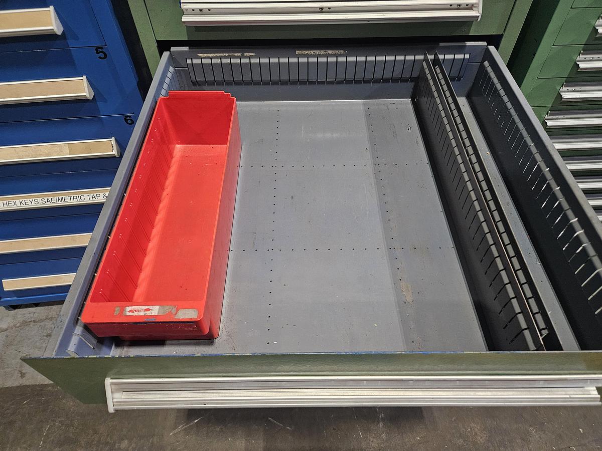 Used STANLEY VIDMAR INDUSTRIAL MODULAR STORAGE CABINET 25" x 25" DRAWERS – MIXED DEPTH CONFIGURATION – HEAVY DUTY – EXCELLENT CONDITION