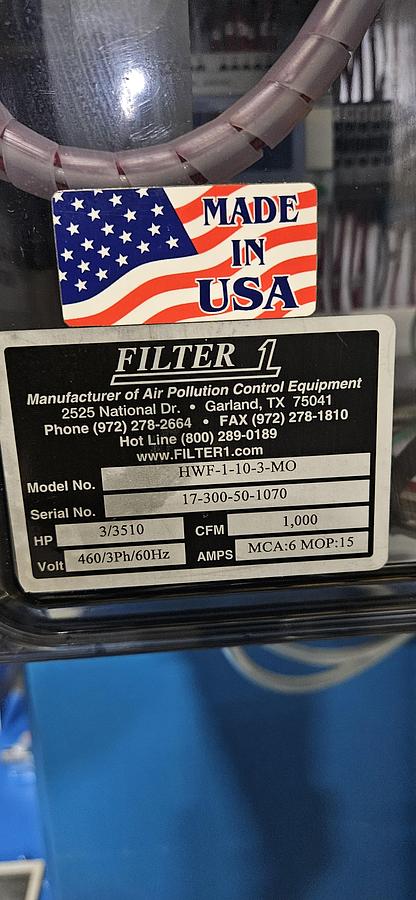 Used FILTER 1 HYDROTRON WET DUST COLLECTOR – 1000 CFM – COMBUSTIBLE DUST SAFE – 460V 3PH