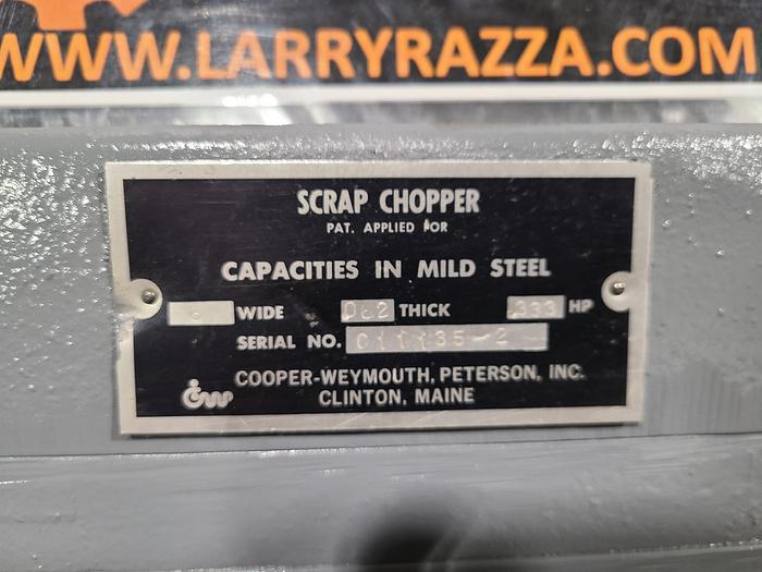 Used Cooper-WeymouthMetal Scrap Stock Chopper Chops Recycles Brass Steel