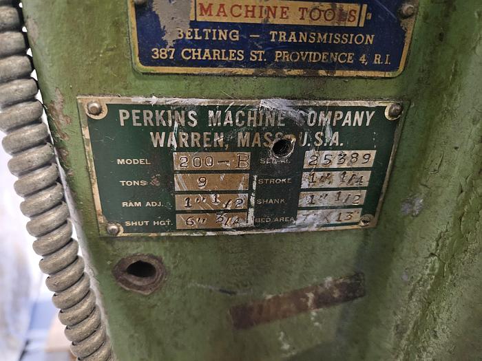 Used Perkins 9 Ton Punch Press  Stamping Crimping Steel Brass