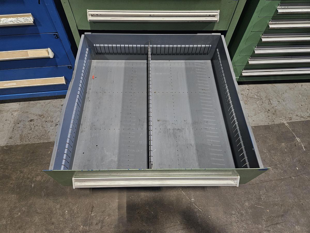 Used STANLEY VIDMAR INDUSTRIAL MODULAR STORAGE CABINET 25" x 25" DRAWERS – MIXED DEPTH CONFIGURATION – HEAVY DUTY – EXCELLENT CONDITION