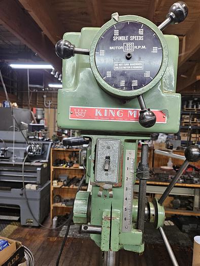 Used King Variable Speed Floor Model Drill Press 220v 3 Phase Half Inch Chuck Knee Table