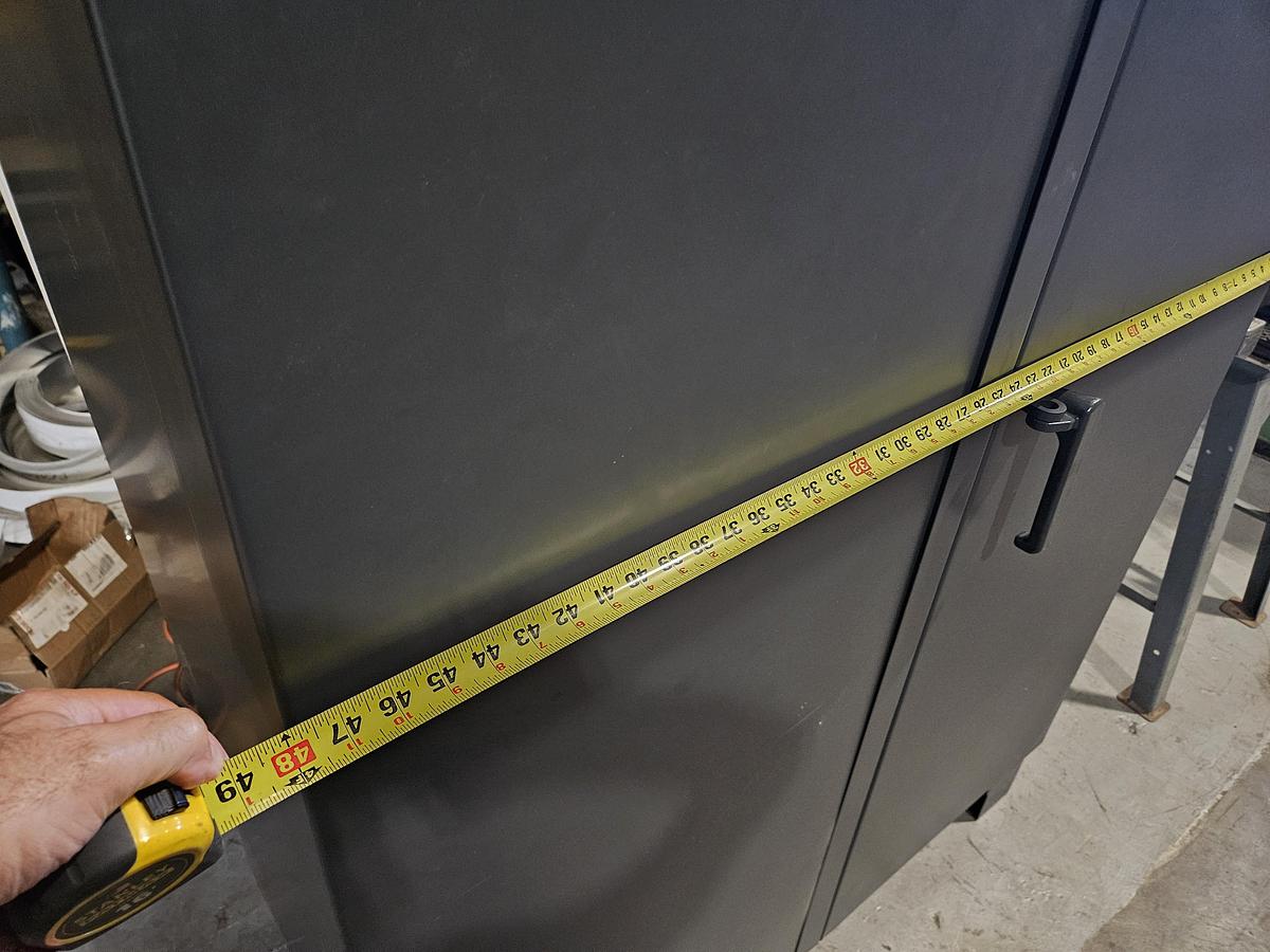 Used ULINE Heavy-Duty Steel Bin Storage Cabinet – holds 168 Blue Bins – 48" W × 24" D × 78" H with Plastic Bins... Pristine!!