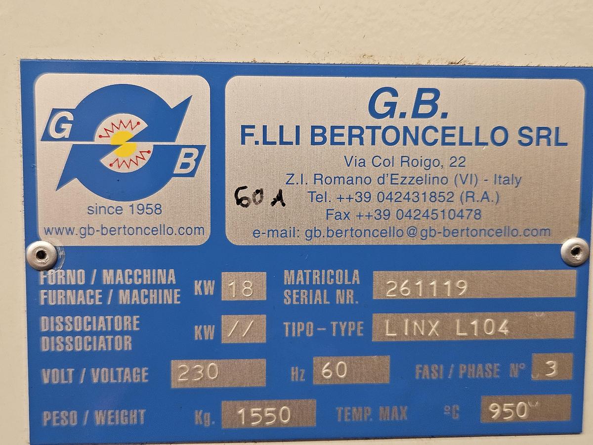 Used 2006 G.B. F.lli Bertoncello Srl. LINX 104 Four Strand Wire Annealing Furnace for continuous annealing of wires and metal strips