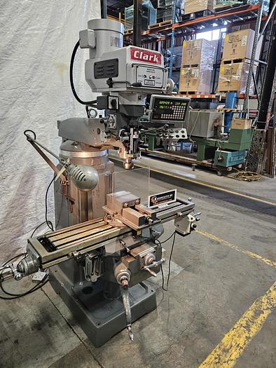 Used Clark Variable Speed Milling Machine DRO Power Feed Rotating Vise & Collets