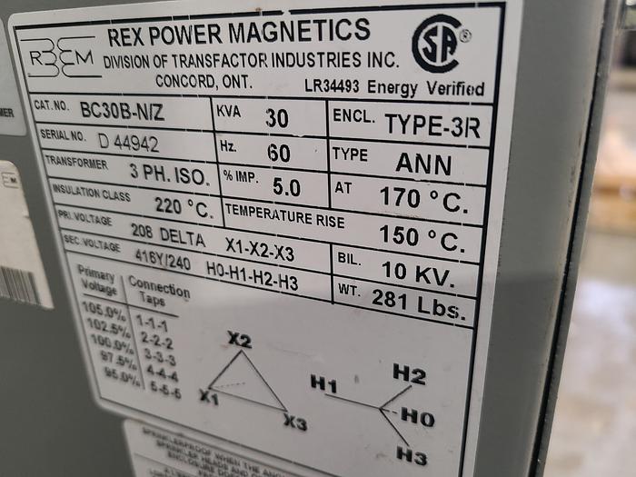 Used Green Line Rex Power Magnetics 3 Phase Transformer Primary 208 Secondary 416Y/240 75KVA TESTED!