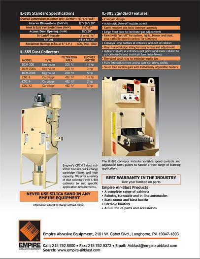 Used Empire Automatic Inline Conveyer Sand Blasting Machine Complete System Model # IL 885