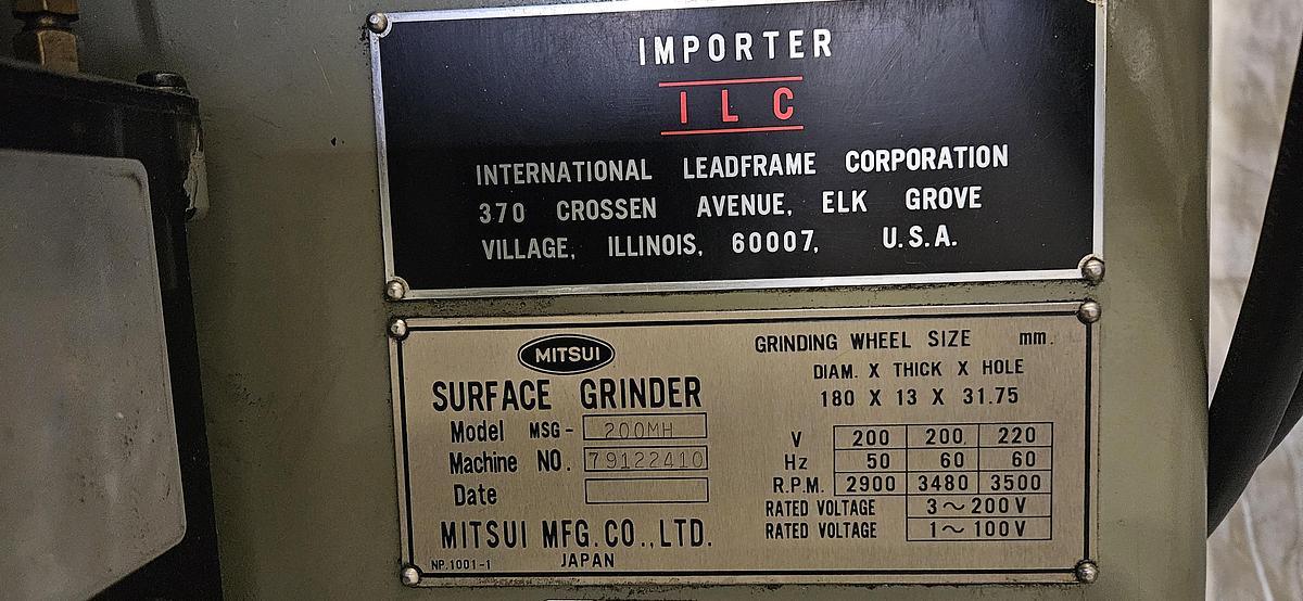 Used MITSUI MSG-200MH 6" x 12" PRECISION SURFACE GRINDER – WALKER SMART ELECTRIC CHUCK – DRO – VFD – BIJUR LUBRICATION – WORK LIGHT