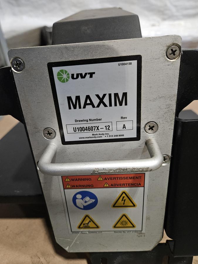 Used MARK ANDY / UVT MAXIM SLS UV CURING SYSTEM 240V • 3-Phase • 12" Lamp • 400 W/In • Blower & Control Cabinet