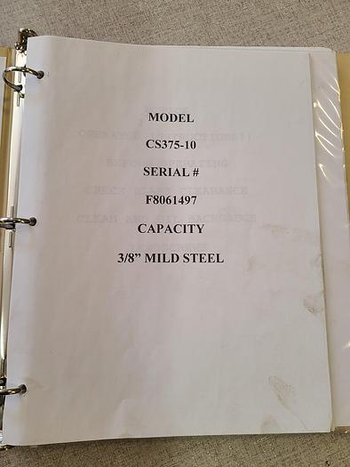 Used Standard Model CS 375-10 Metal Shear New 2006 with Back Gauge