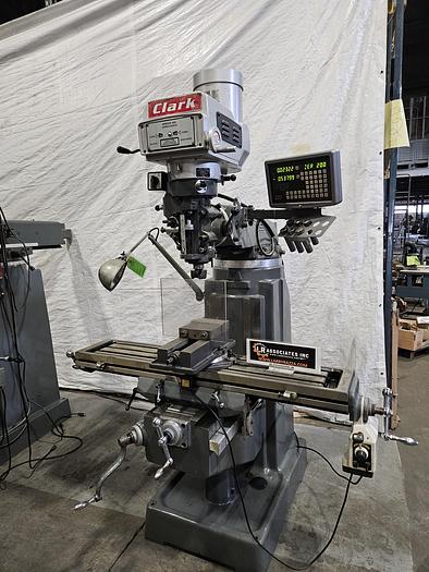 Used Clark Variable Speed Milling Machine DRO Power Feed Rotating Vise & Collets