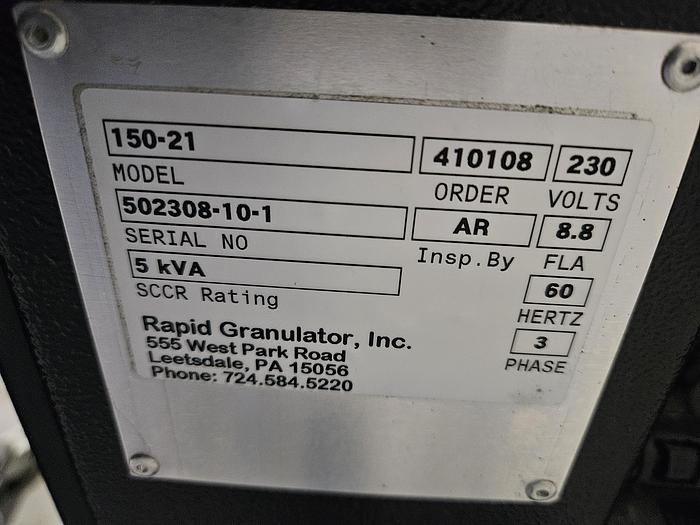 Used Rapid Model 150-21 Plastic Grinder Granulator 6 x 8 inch Throat 3 HP 220V 3Phase Many in stock!!