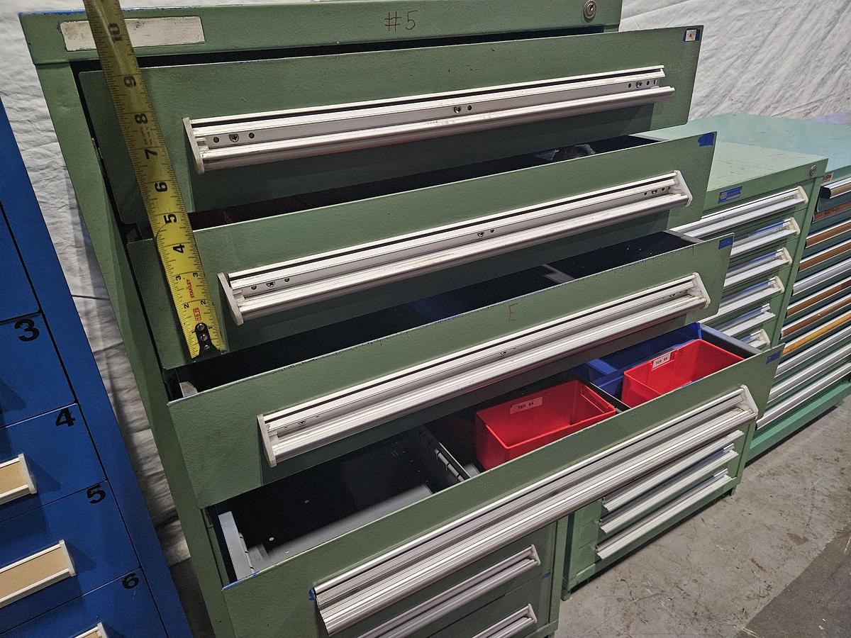 Used STANLEY VIDMAR INDUSTRIAL MODULAR STORAGE CABINET 25" x 25" DRAWERS – MIXED DEPTH CONFIGURATION – HEAVY DUTY – EXCELLENT CONDITION