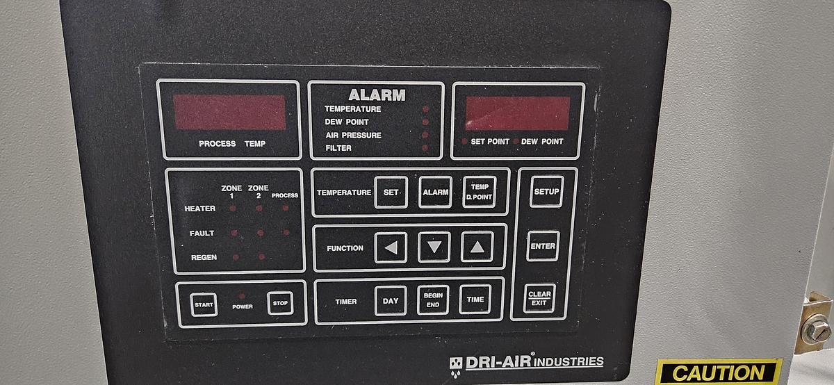 Used DRI-AIR HP4-X300 CENTRAL DESICCANT RESIN DRYING SYSTEM – (5) RH60 STAINLESS STEEL HOPPERS – HIGH TEMPERATURE CONFIGURATION- FOR INJECTION MOLDING – 480V / 3 PHASE