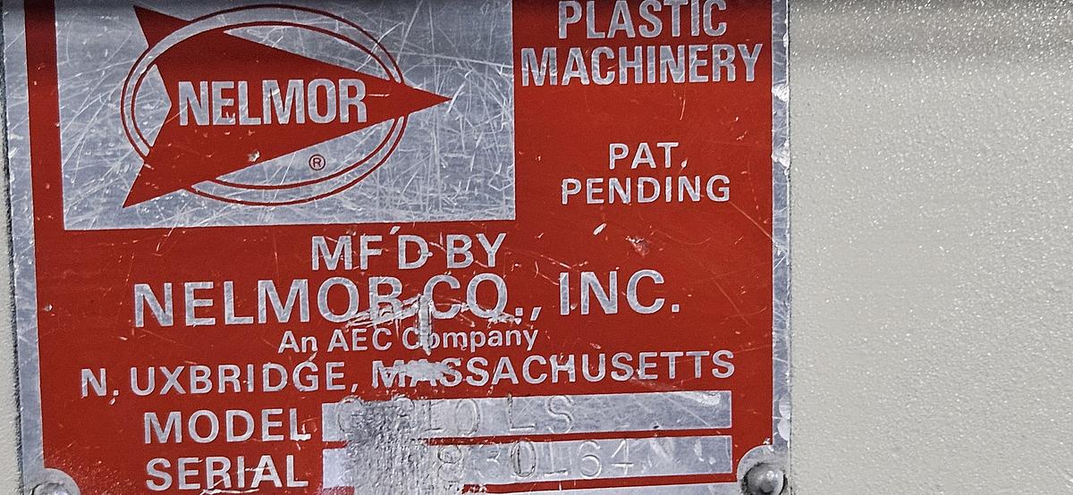 Used NELMOR G810LS LOW-SPEED PLASTIC GRANULATOR – 8" X 10" – 3 HP – GEARED LOW-SPEED DRIVE – 230V 3 PHASE – SHARP KNIVES – BIN DISCHARGE – HEAVY-DUTY