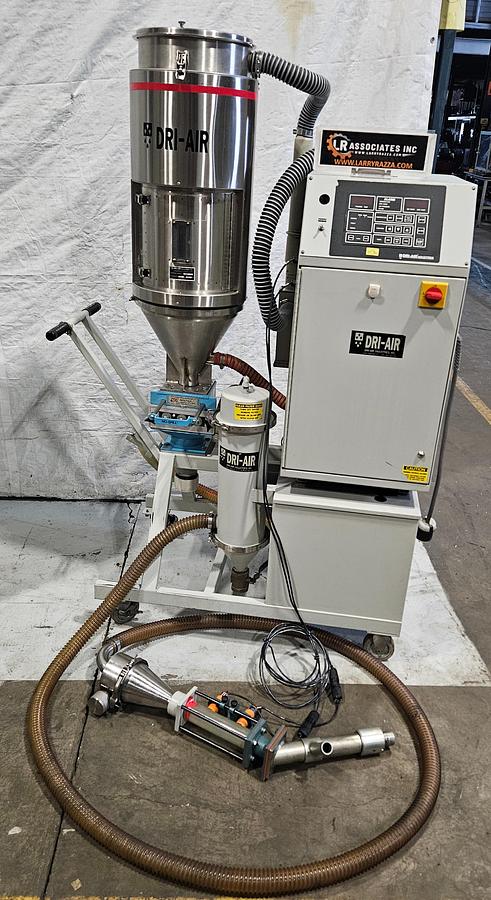 Used DRI-AIR HPD-2 HIGH-TEMP DESICCANT RESIN DRYER – RH60 60 LB STAINLESS STEEL HOPPER – NO-SPILL RECEIVER – PNEUMATIC VACUUM LOADER – DIGITAL DEW POINT CONTROL – 480V 3 PHASE – TESTED