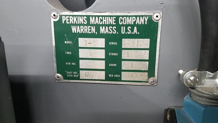 Used  3 Ton Perkins Punch Press, Air Clutch & Air Brake, with Palm Buttons