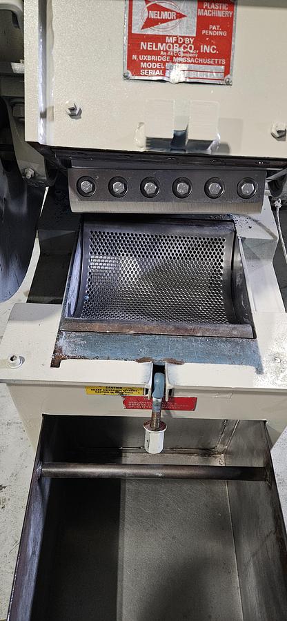 Used NELMOR G810LS LOW-SPEED PLASTIC GRANULATOR – 8" X 10" – 3 HP – GEARED LOW-SPEED DRIVE – 230V 3 PHASE – SHARP KNIVES – BIN DISCHARGE – HEAVY-DUTY