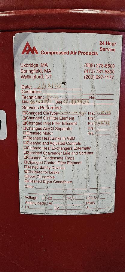 Used GENERAL AIR PRODUCTS NCP-2200D-4B AIR COMPRESSOR PACKAGE – 7.5 HP – 60 GALLON TANK – 200 PSI – AFTERCOOLER EQUIPPED