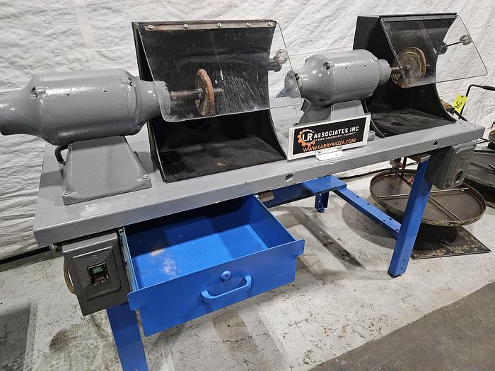 Used Buffing Polishing Machine Double Baldor Motors with Hoods & Bench 220V 3 Phase