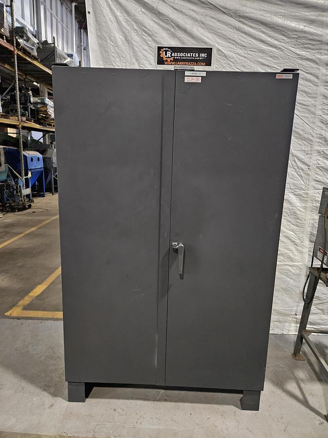 Used ULINE Heavy-Duty Steel Bin Storage Cabinet – holds 168 Blue Bins – 48" W × 24" D × 78" H with Plastic Bins... Pristine!!