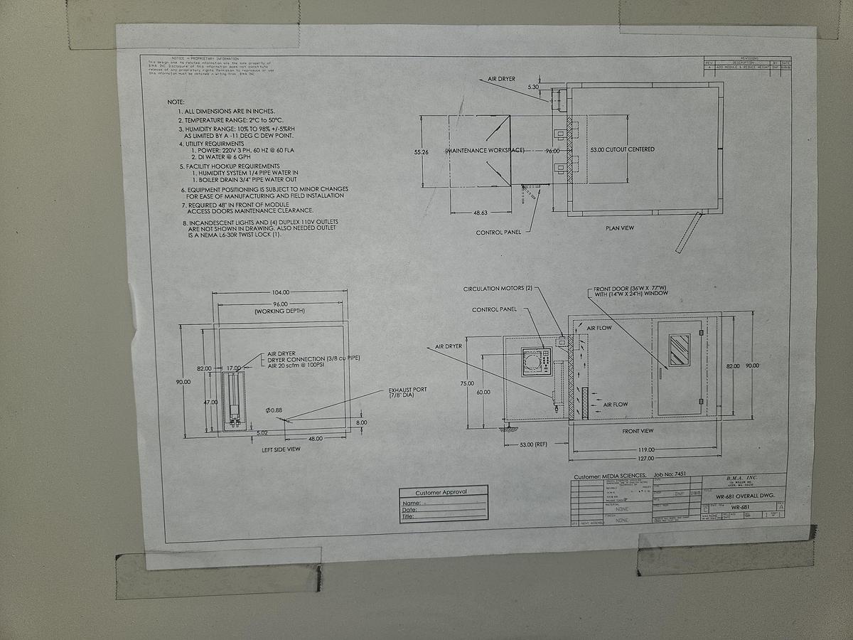 Used Bally Walk-In Environmental Test Chamber with Temperature & Humidity Control 126"x96"x90"H