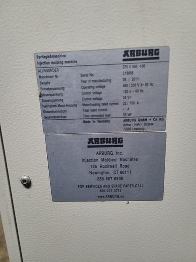 Used 55 Ton Arburg Vertical Injection Molding Machine Model 375V 500-100 1 ounce shot 2011