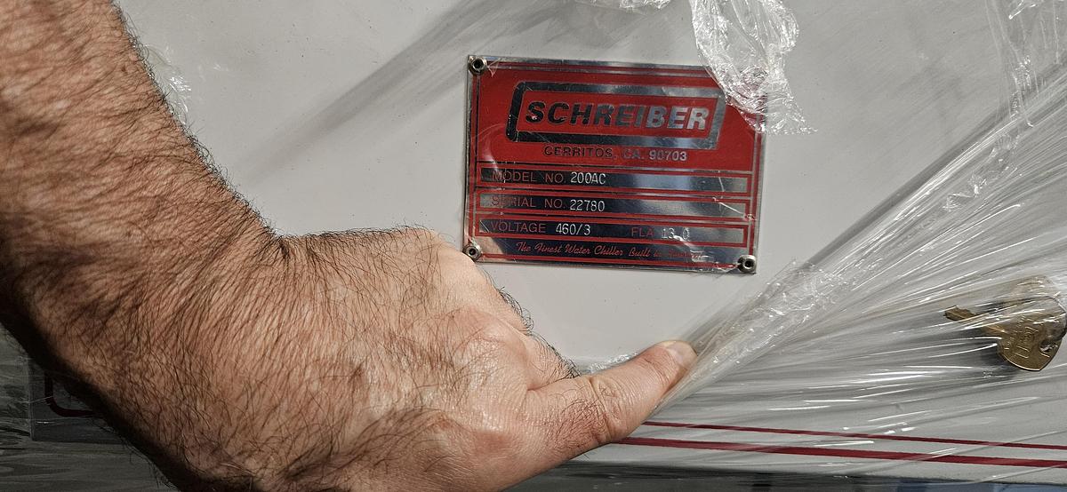 Used SCHREIBER MODEL 200AC INDUSTRIAL PROCESS CHILLER – 460V – CAREL pCO DIGITAL CONTROLLER – REMOTE CONTROLLER INCLUDED – TWO AVAILABLE