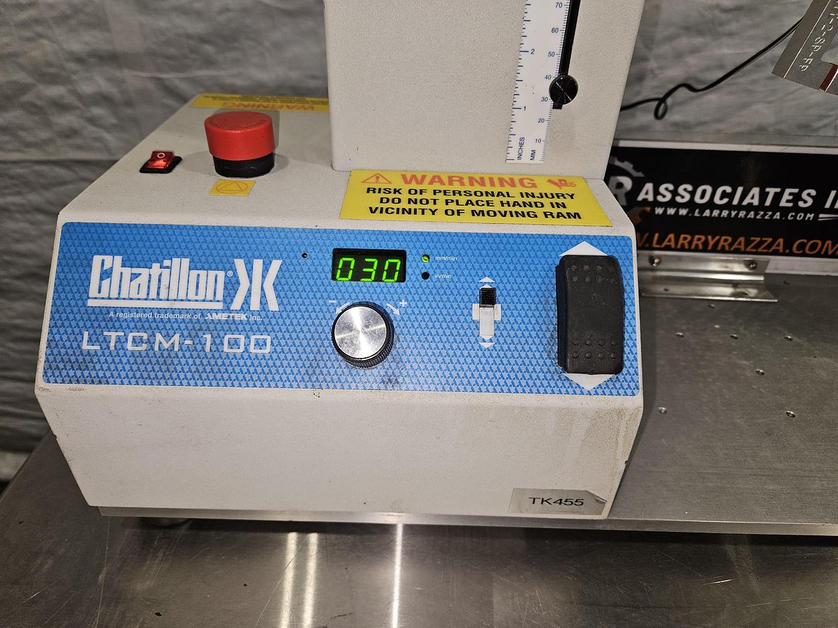 Used CHATILLON / AMETEK LTCM-100 MOTORIZED FORCE TEST STAND WITH ACCUFORCE II DIGITAL GAUGE – 120V – EXCELLENT CONDITION
