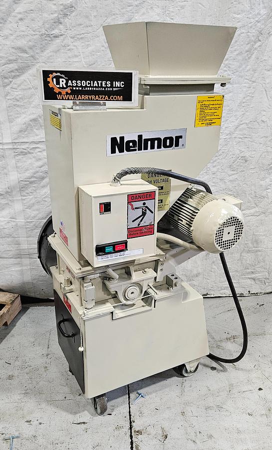 Used NELMOR G810LS LOW-SPEED PLASTIC GRANULATOR – 8" X 10" – 3 HP – GEARED LOW-SPEED DRIVE – 230V 3 PHASE – SHARP KNIVES – BIN DISCHARGE – HEAVY-DUTY