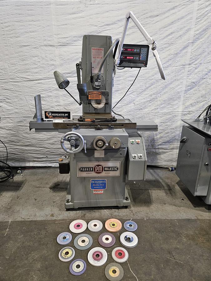 Used PARKER MAJESTIC 6" x 12" MANUAL SURFACE GRINDER – POWER Z-AXIS – DRO – ELECTRIC MAG CHUCK – SINGLE-POINT LUBE – DUAL VOLTAGE – EXCELLENT CONDITION