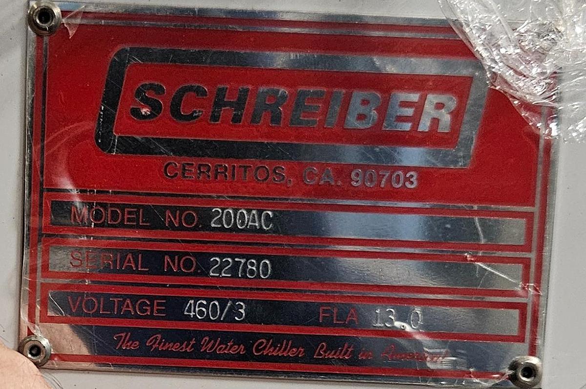 Used SCHREIBER MODEL 200AC INDUSTRIAL PROCESS CHILLER – 460V – CAREL pCO DIGITAL CONTROLLER – REMOTE CONTROLLER INCLUDED – TWO AVAILABLE