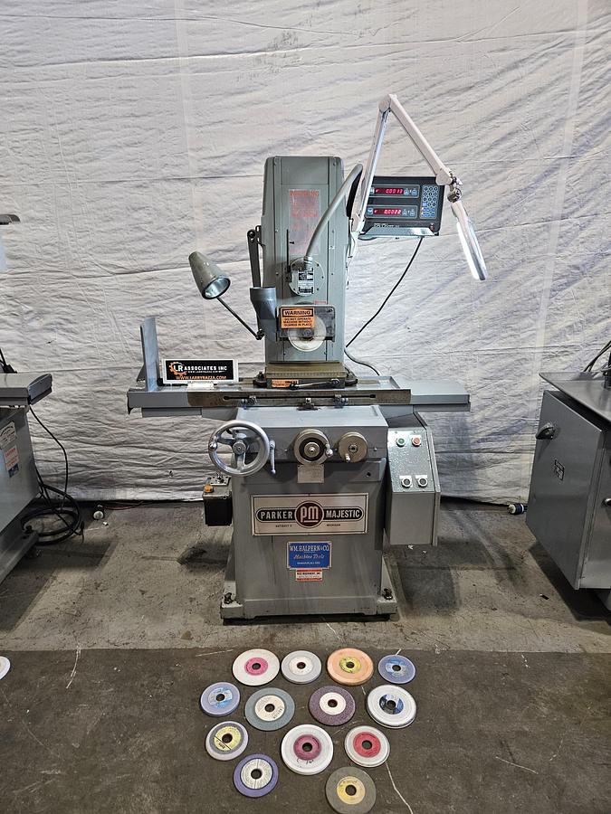 Used PARKER MAJESTIC 6" x 12" MANUAL SURFACE GRINDER – POWER Z-AXIS – DRO – ELECTRIC MAG CHUCK – SINGLE-POINT LUBE – DUAL VOLTAGE – EXCELLENT CONDITION